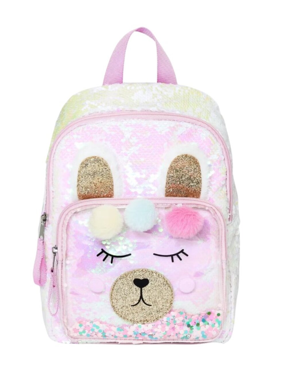 NWT Cat & Jack Girls' 10.5" Sequin Llama Pink Iridescent Sequin Backpack